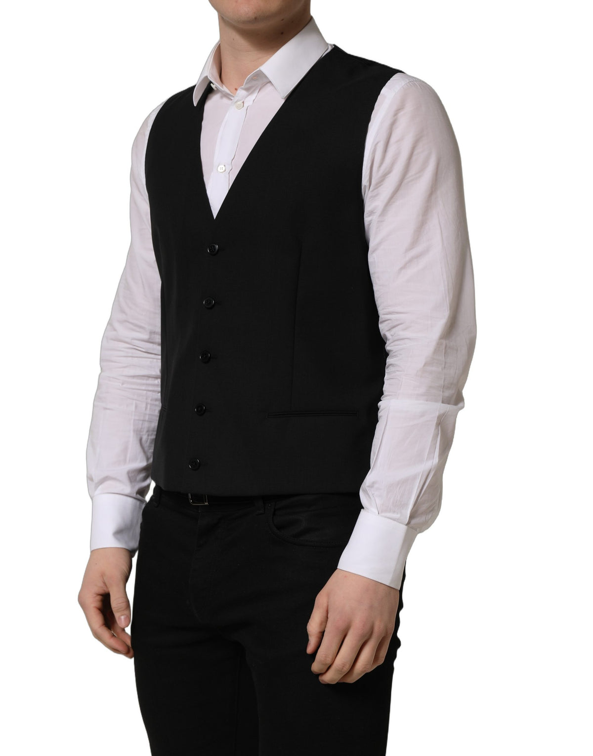 Black Wool Single Breasted Waistcoat Vest