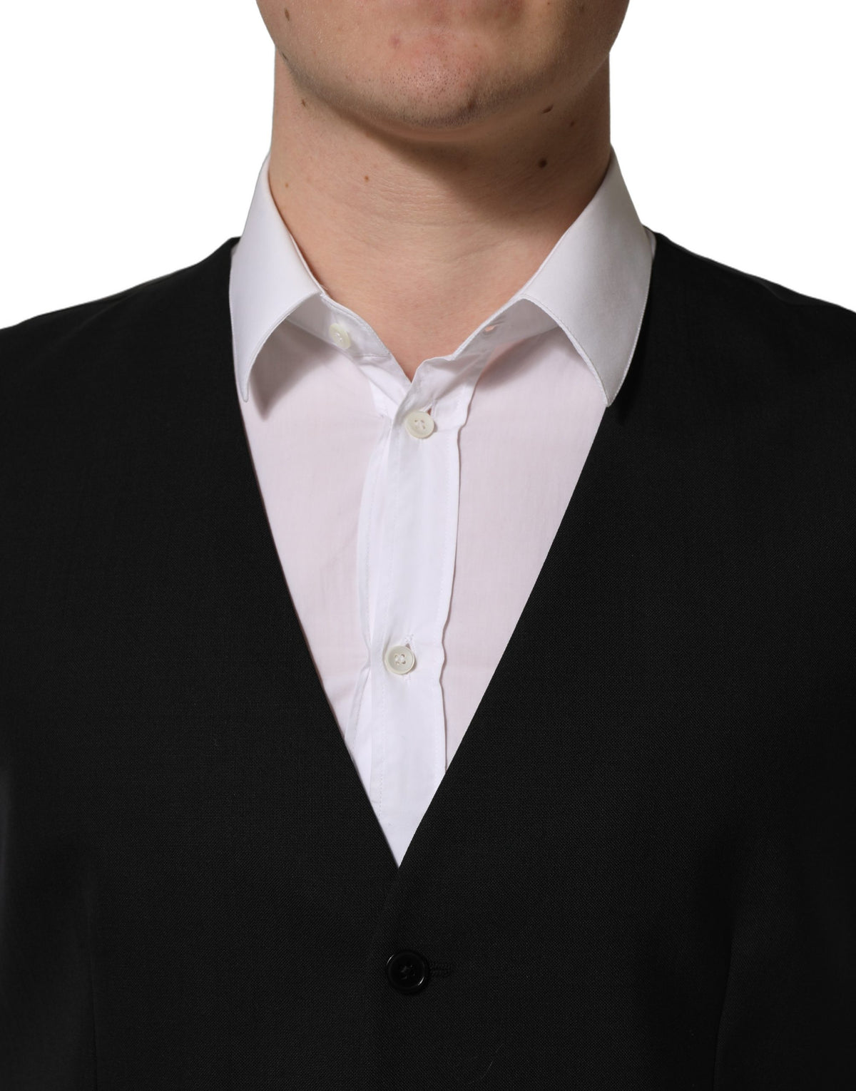 Black Wool Single Breasted Waistcoat Vest