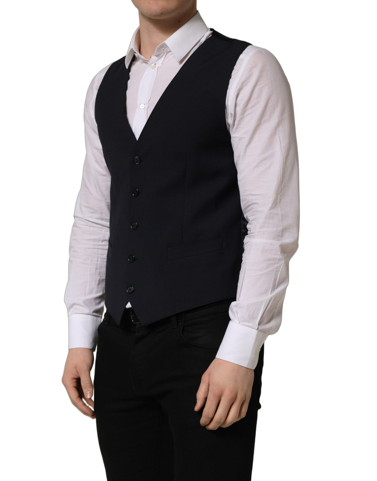Black Wool Single Breasted Waistcoat Vest