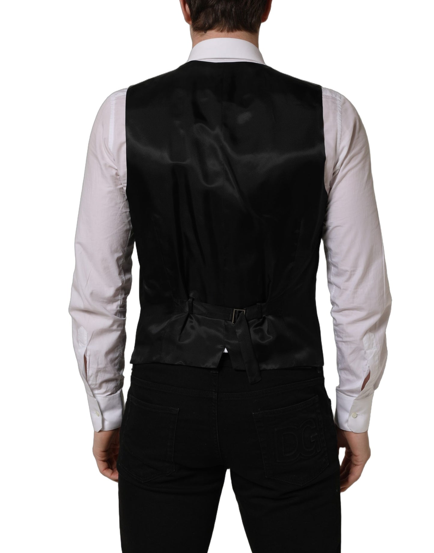 Black Wool Single Breasted Waistcoat Vest