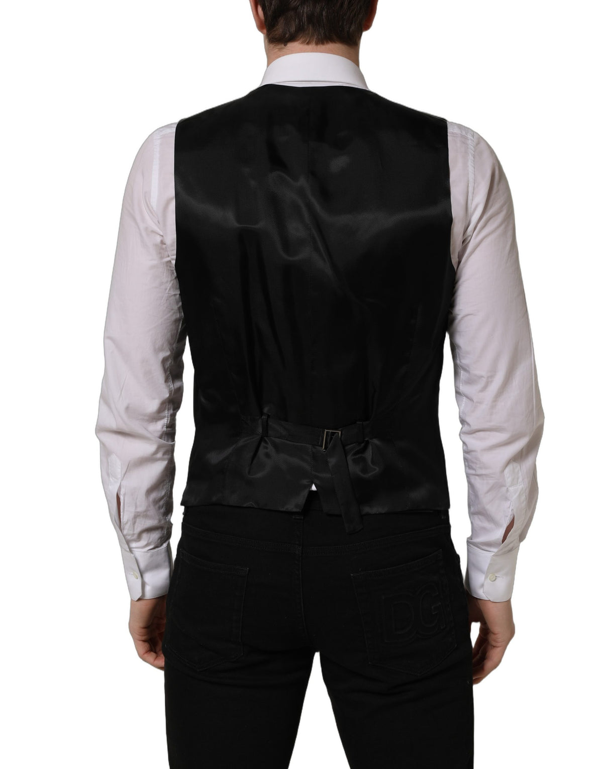 Black Wool Single Breasted Waistcoat Vest