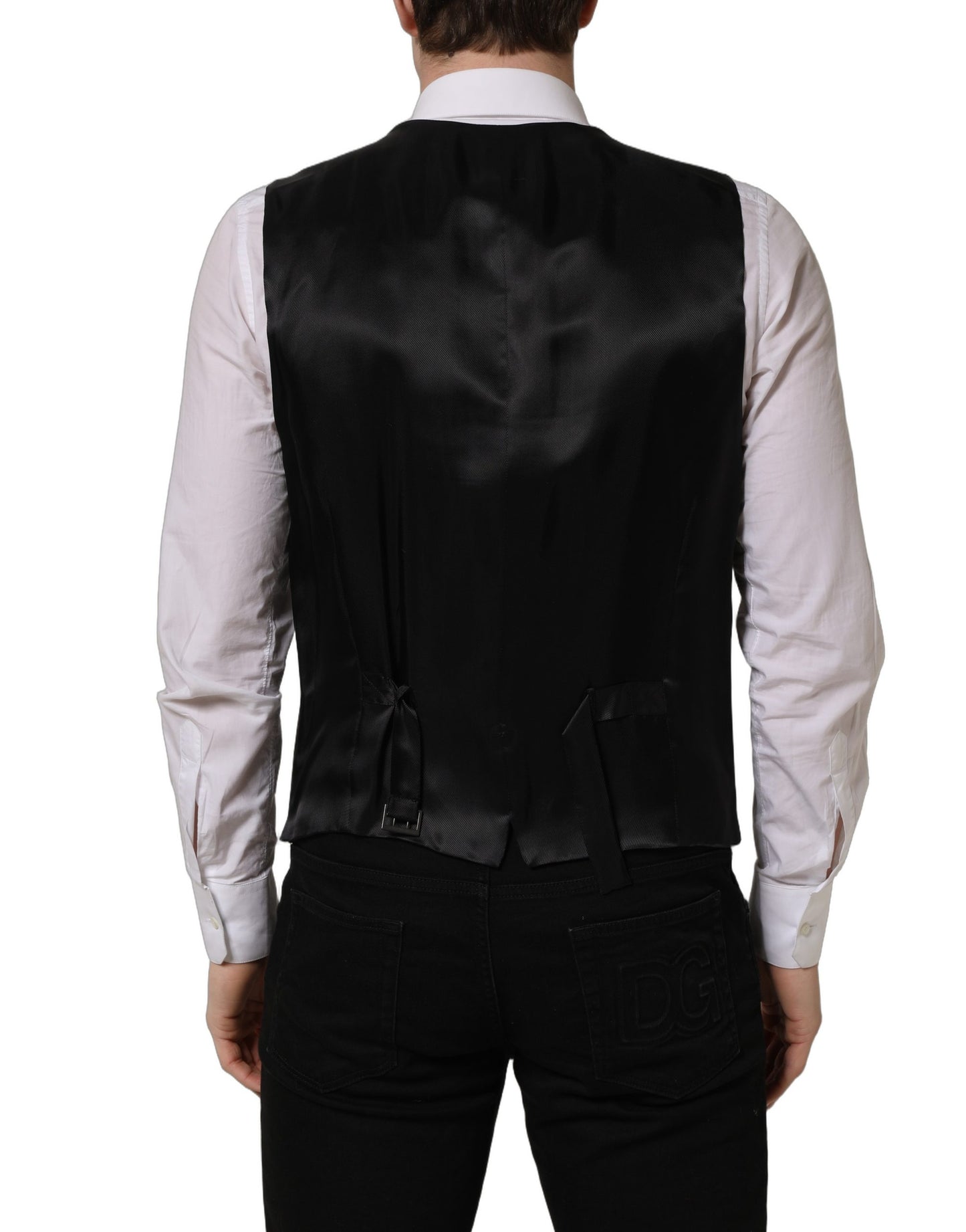 Black Wool Single Breasted Waistcoat Vest