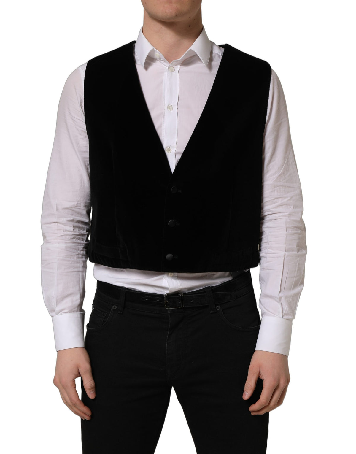 Black Cotton SingleBreasted Waistcoat Vest