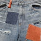 Blue Distressed Patchwork StraightDenim Jeans
