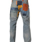 Blue Distressed Patchwork StraightDenim Jeans