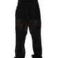Black Lace Mid Waist Jogger Men Trouser Pants
