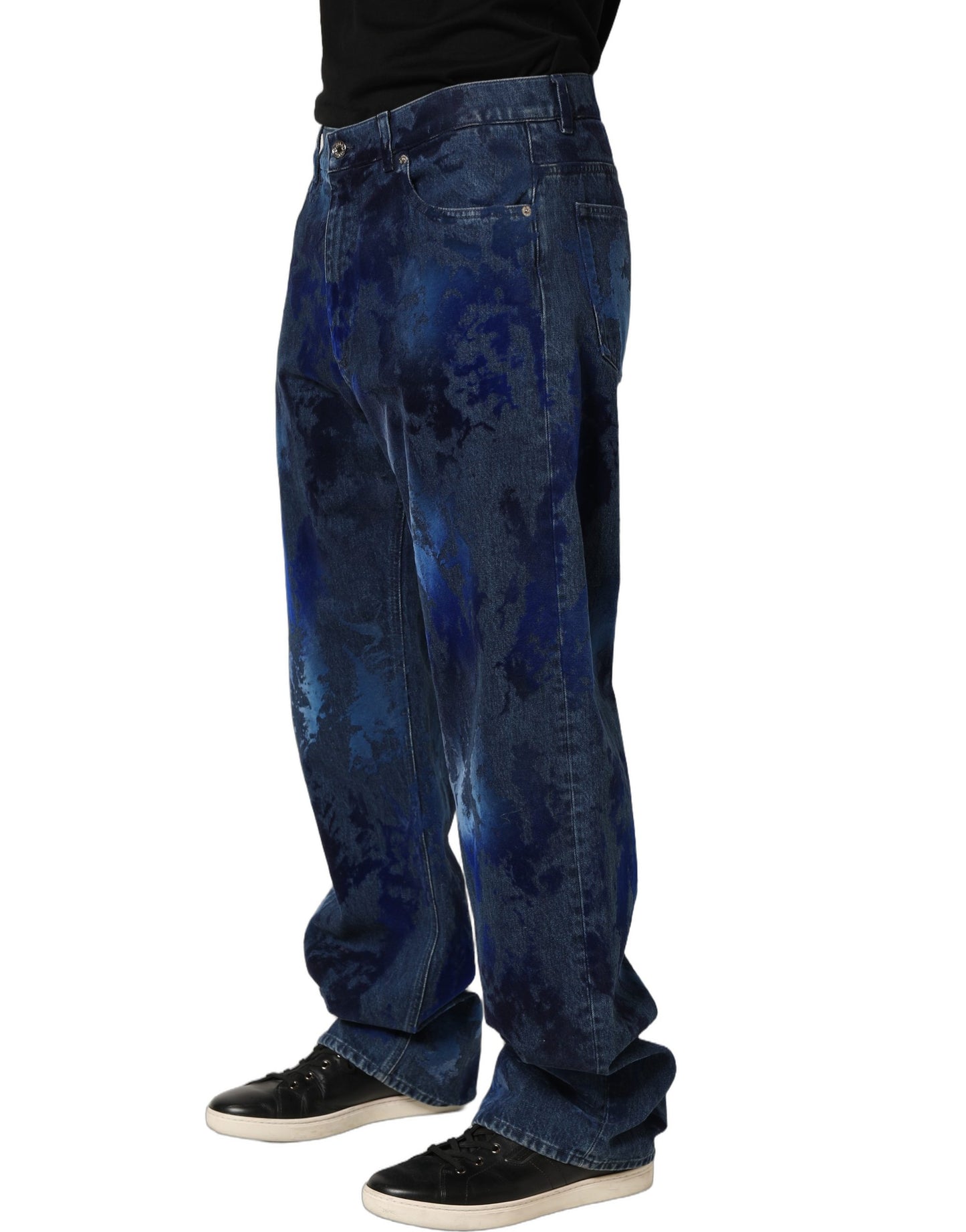 Blue Tie Dye Cotton Men Straight Denim Jeans