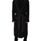 Black 100% Silk Robe Men Wrap Coat Jacket