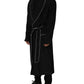 Black 100% Silk Robe Men Wrap Coat Jacket