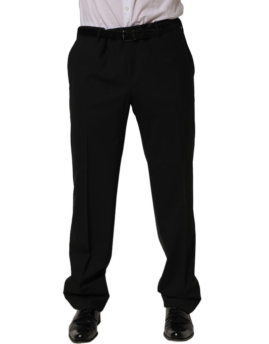 Black Wool Tapered Leg Dress Trouser Pants