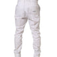 White Cotton Tapered Leg Dress Trouser Pants