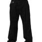 Black Cotton Straight Leg DressTrouser Pants