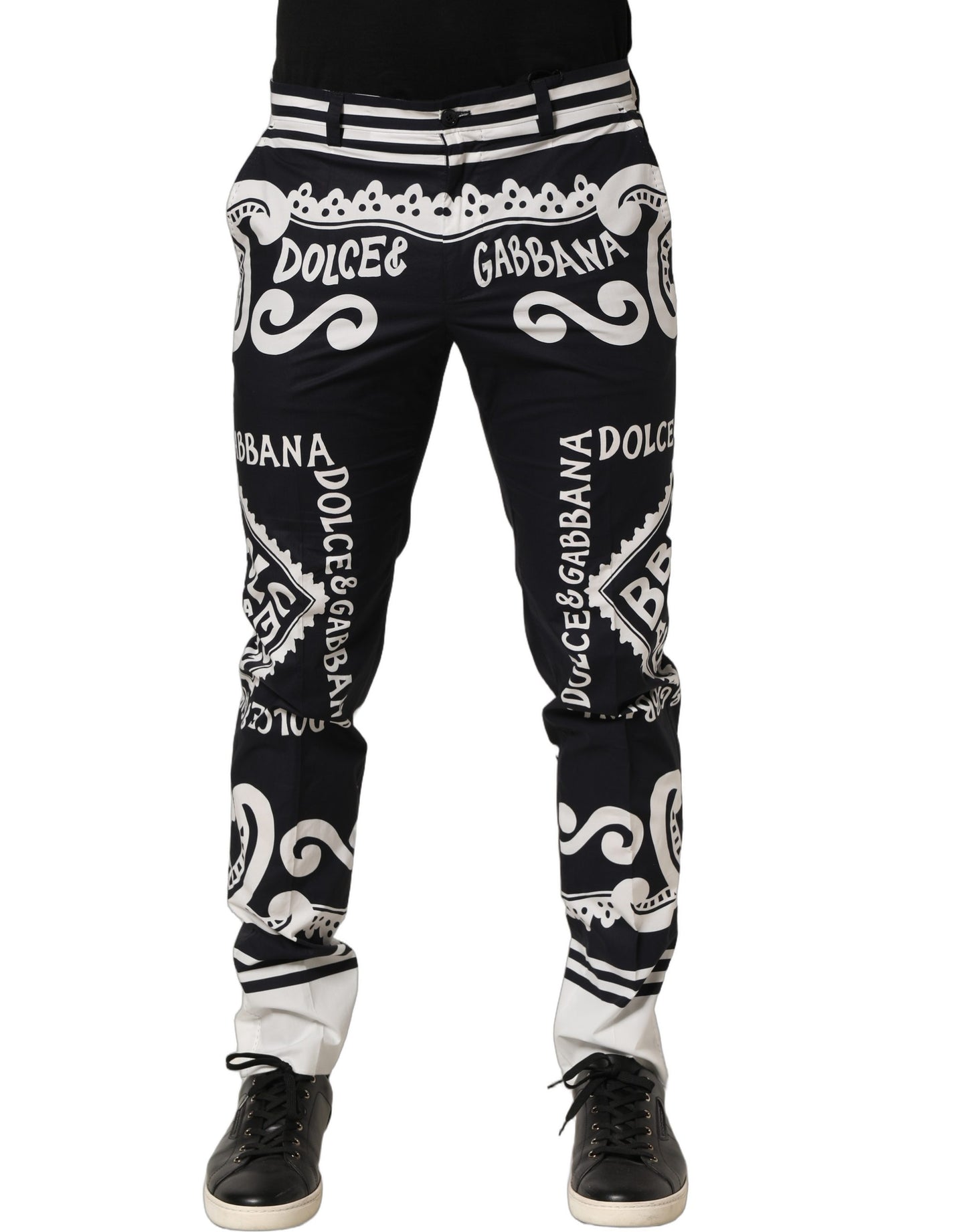 Black Cotton Poplin MarinaPrint Trouser Pants