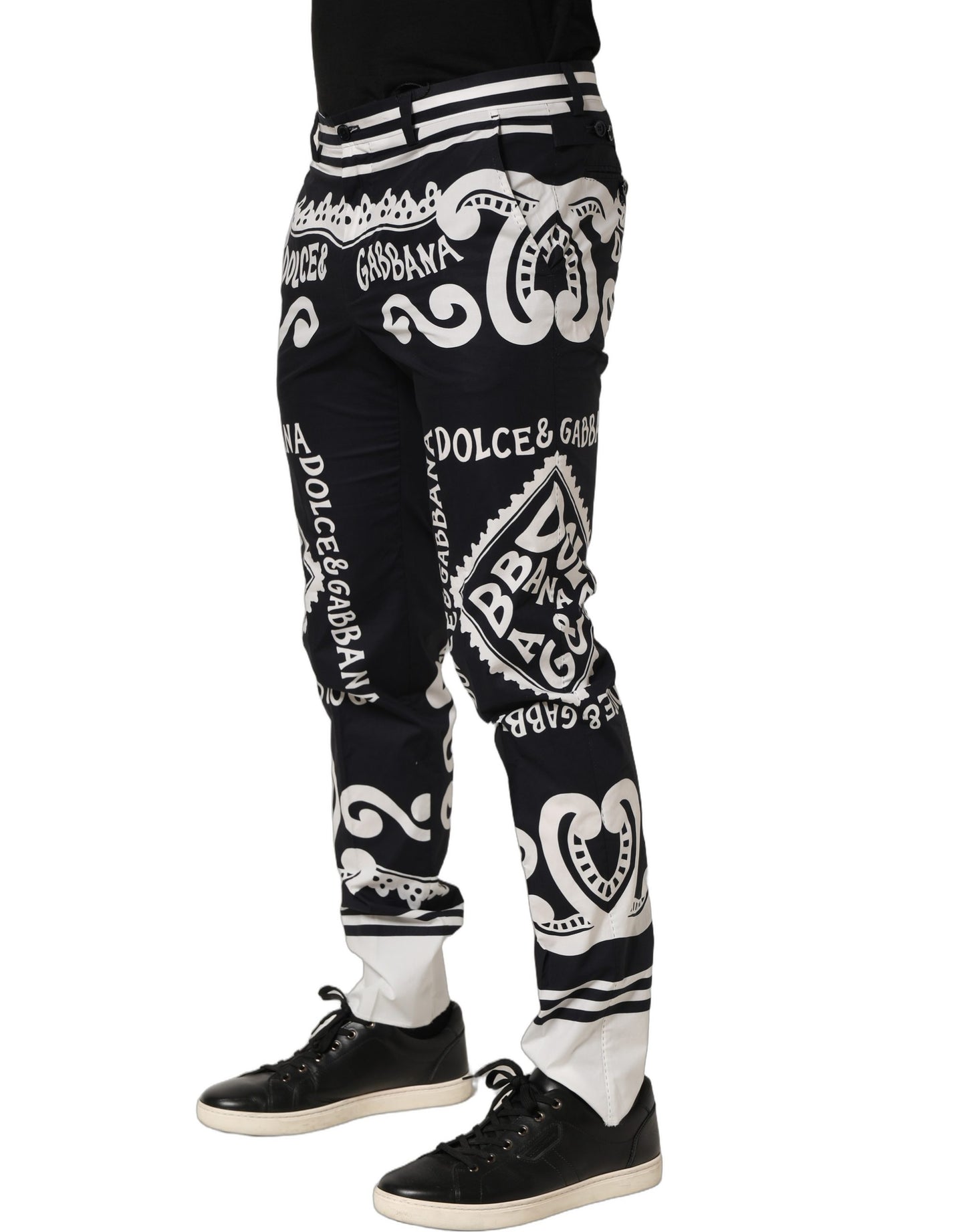 Black Cotton Poplin MarinaPrint Trouser Pants