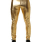Gold Metallic Polyester Skinny Trousers Pants