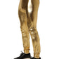 Gold Metallic Polyester Skinny Trousers Pants