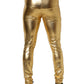 Gold Metallic Polyester Skinny Trousers Pants