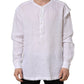 White Linen Logo Long Sleeves Casual Shirt