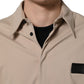 Beige Logo Overshirt Cotton Men Casual Shirt