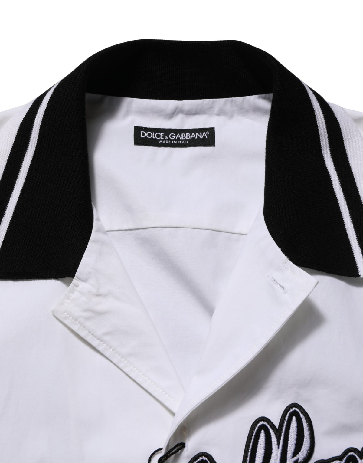 White LogoPatch Cotton Baseball Casual Shirt