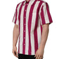 White Maroon Striped Men Short Sleeves Shirt