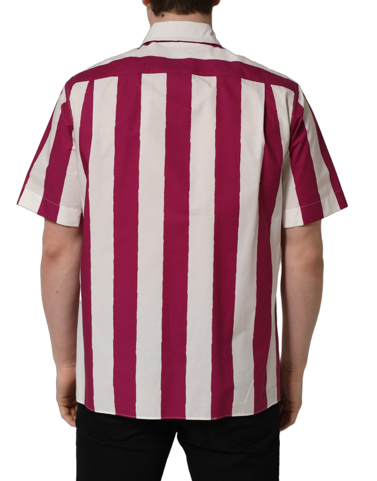 White Maroon Striped Men Short Sleeves Shirt