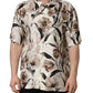 Beige Tulip Print Silk Short Sleeves Shirt