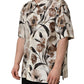 Beige Tulip Print Silk Short Sleeves Shirt