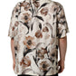Beige Tulip Print Silk Short Sleeves Shirt