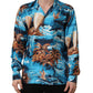 Blue Silk Twill Hawaiian GraphicPrint Shirt