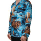 Blue Silk Twill Hawaiian GraphicPrint Shirt