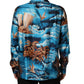 Blue Silk Twill Hawaiian GraphicPrint Shirt