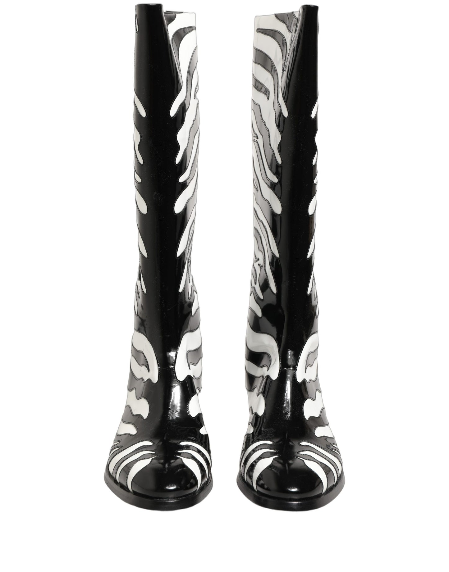 Black White Zebra Knee High Men Boots Shoes