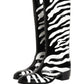 Black White Zebra Knee High Men Boots Shoes