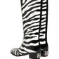 Black White Zebra Knee High Men Boots Shoes