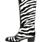 Black White Zebra Knee High Men Boots Shoes