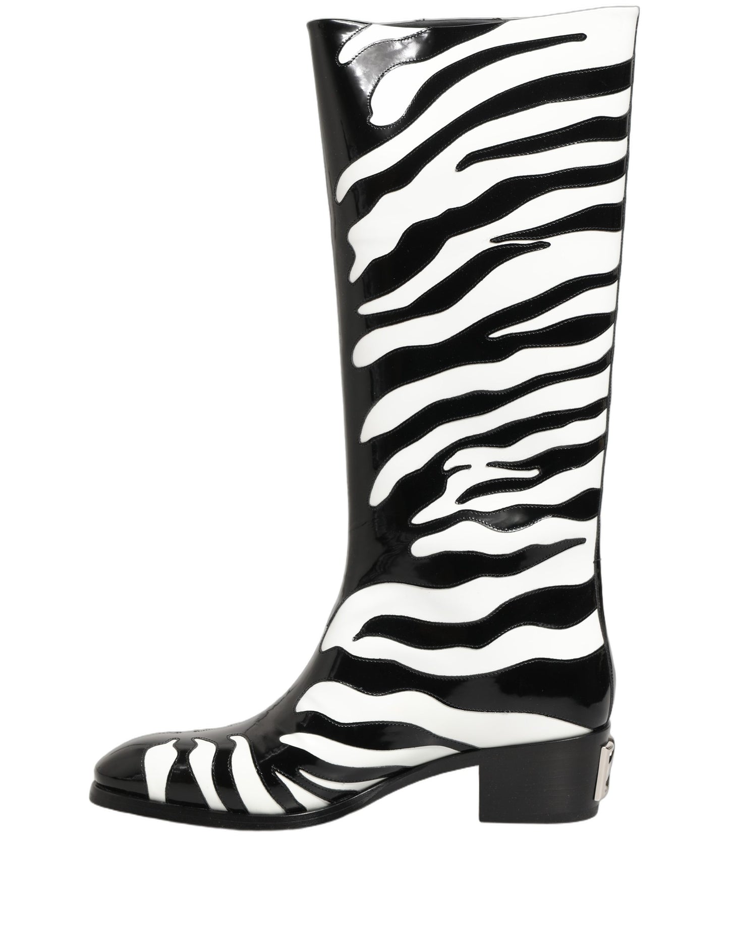 Black White Zebra Knee High Men Boots Shoes
