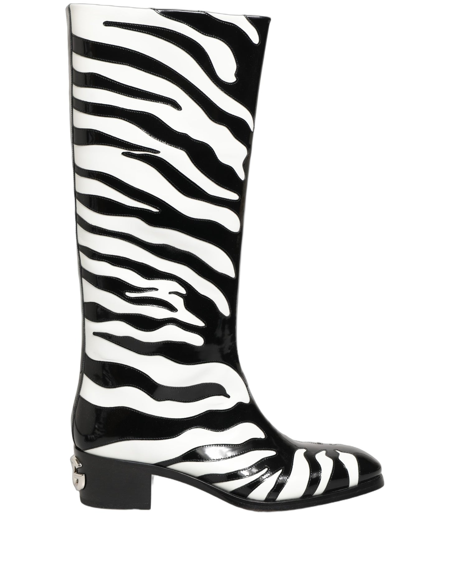 Black White Zebra Knee High Men Boots Shoes