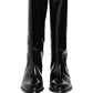 Black Leather Knee High Heels Boots Shoes