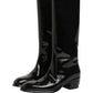 Black Leather Knee High Heels Boots Shoes