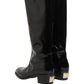 Black Leather Knee High Heels Boots Shoes