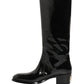 Black Leather Knee High Heels Boots Shoes