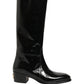 Black Leather Knee High Heels Boots Shoes