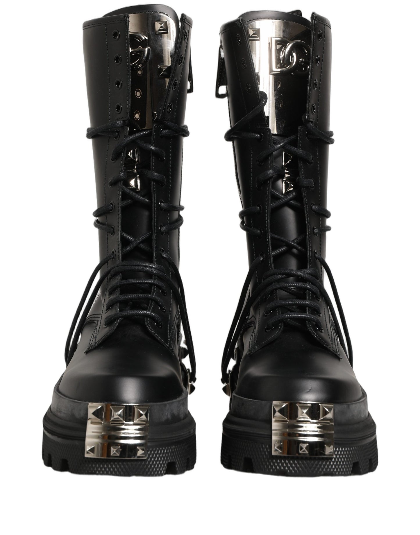 Black Stud Platform Combat High Boots Shoes