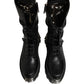 Black Stud Platform Combat High Boots Shoes