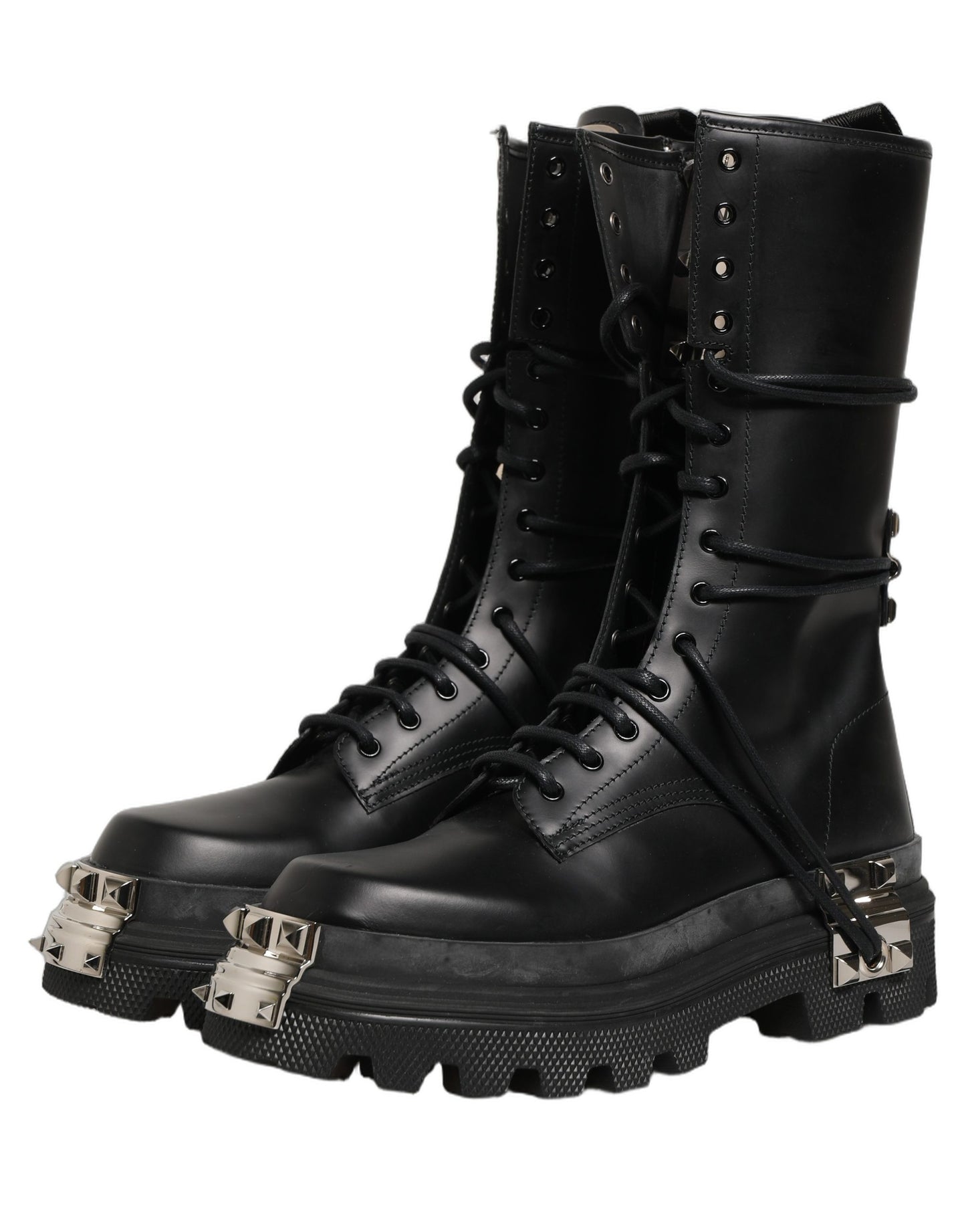 Black Stud Platform Combat High Boots Shoes