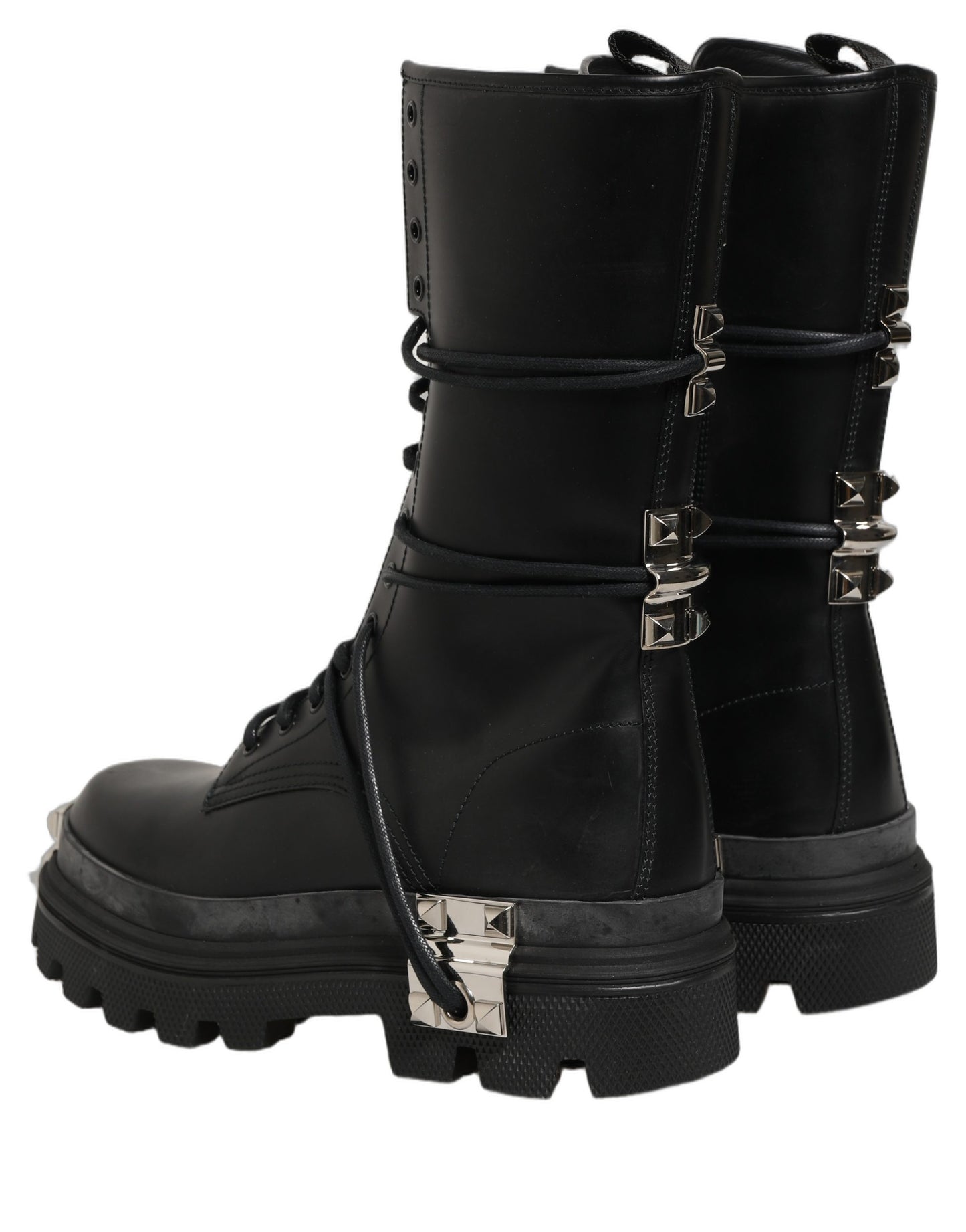 Black Stud Platform Combat High Boots Shoes
