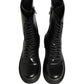 Black Leather Lace Up Men Combat Boots Shoes