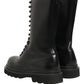 Black Leather Lace Up Men Combat Boots Shoes