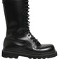 Black Leather Lace Up Men Combat Boots Shoes